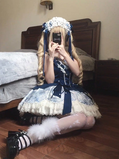 【5月6日予約締切】ダークブルームーンライトシーエレガントレースリボンレイヤードドレス＋アクセサリー