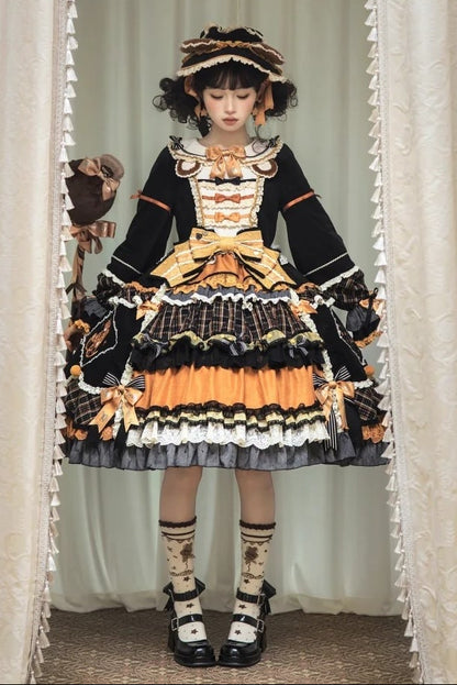 [Reservierungsschluss 8. September] Classic Bear Lolita-Stufenkleid mit weißem Kragen, Karomuster, Spitze und Schleife+Vintage-JSK-Kleid mit Teddybär-Print und Spitze+Vintage-Lolita-Kleid mit Teddybär-Print, Karokragen und klassischem Karomuster
