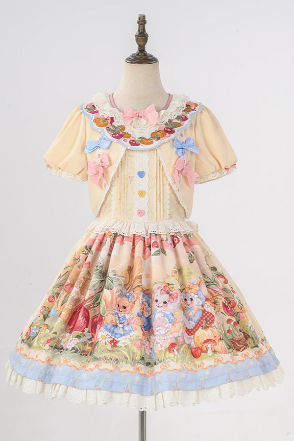 [Pre-order] Carrot Print Layered Dress + Suspender Dress + Apron