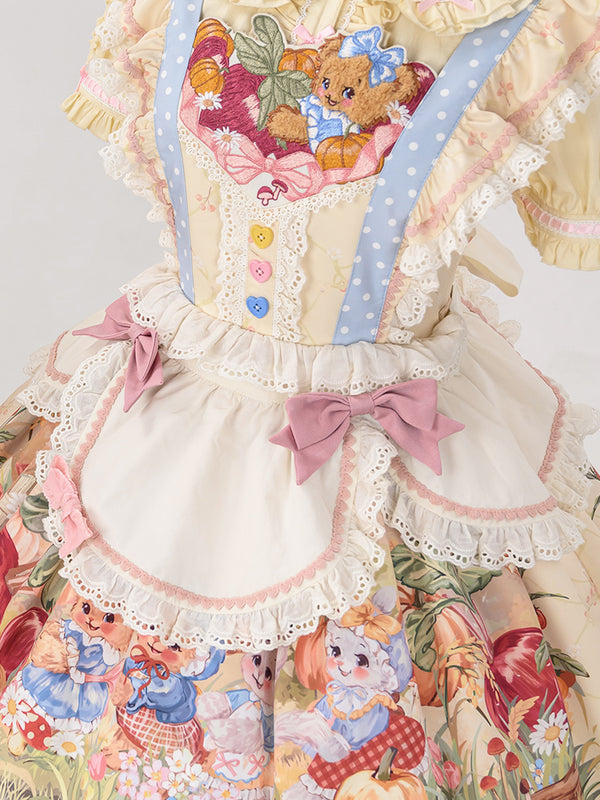 [Pre-order] Carrot Print Layered Dress + Suspender Dress + Apron