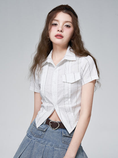 Cool White Stripe Short Shirt