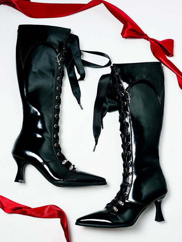 [Deadline for reservations: December 19] Pointed Toe Gothic Lolita Long Boots + Black Lace Special Version