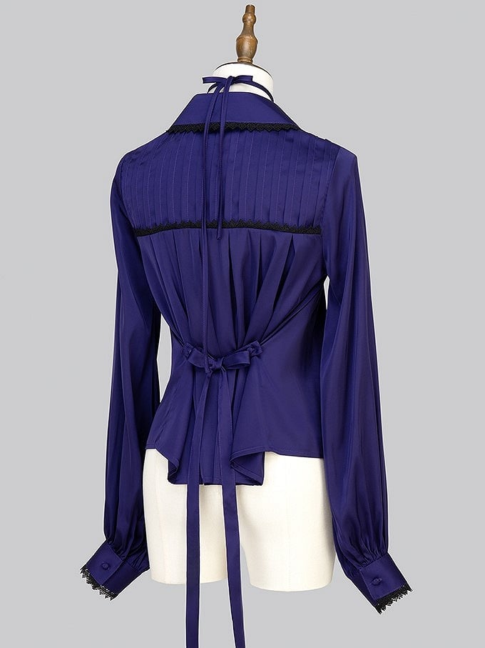 【12月29日予約締切】ゴシックロリータポインテッドカラーアンドレースアップリボンフリルシャツ