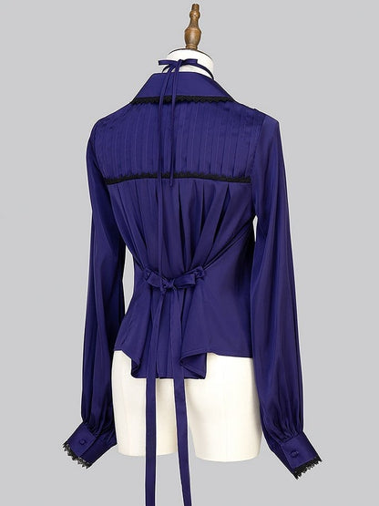 【12月29日予約締切】ゴシックロリータポインテッドカラーアンドレースアップリボンフリルシャツ