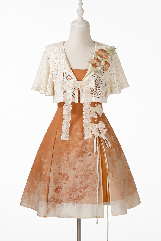 Sunlit Blossom Hanfu Dress And Cape Set-Up