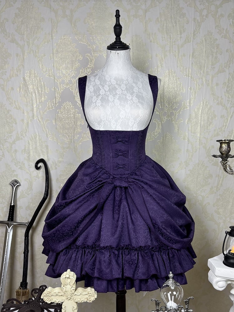 [Précommande jusqu'au 18 avril] Robe corset Lolita gothique à motif sombre et dentelle violette