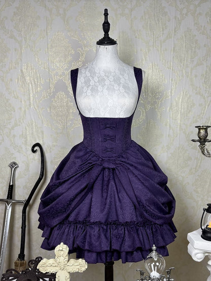 [Précommande jusqu'au 18 avril] Robe corset Lolita gothique à motif sombre et dentelle violette