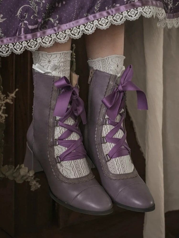【12月26日予約締切】エレガントアンティークロリータレースアップブーツ