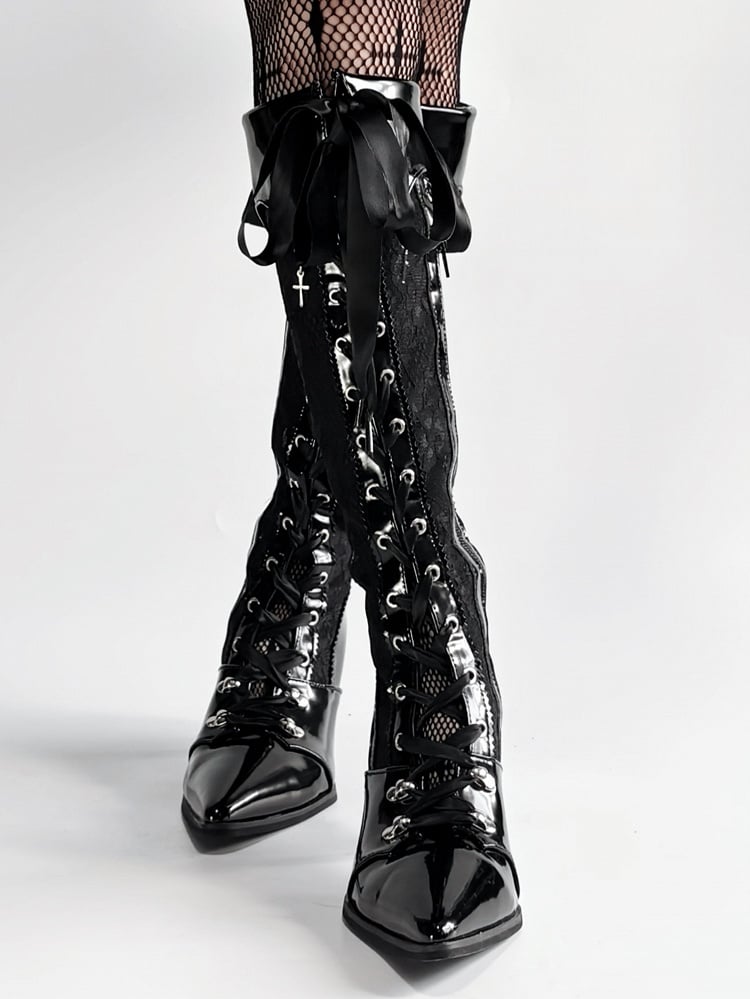 【12月19日予約締切】ポインテッドトゥゴシックロリータロングブーツ＋ブラックレーススペシャルバージョン