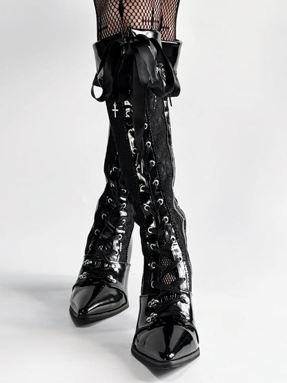 【12月19日予約締切】ポインテッドトゥゴシックロリータロングブーツ＋ブラックレーススペシャルバージョン