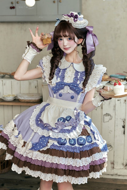 【8月8日予約締切】ブルーベリーカフェロリータOPドレス（ショート・ロング）＋エプロン＋ケーキミニハット