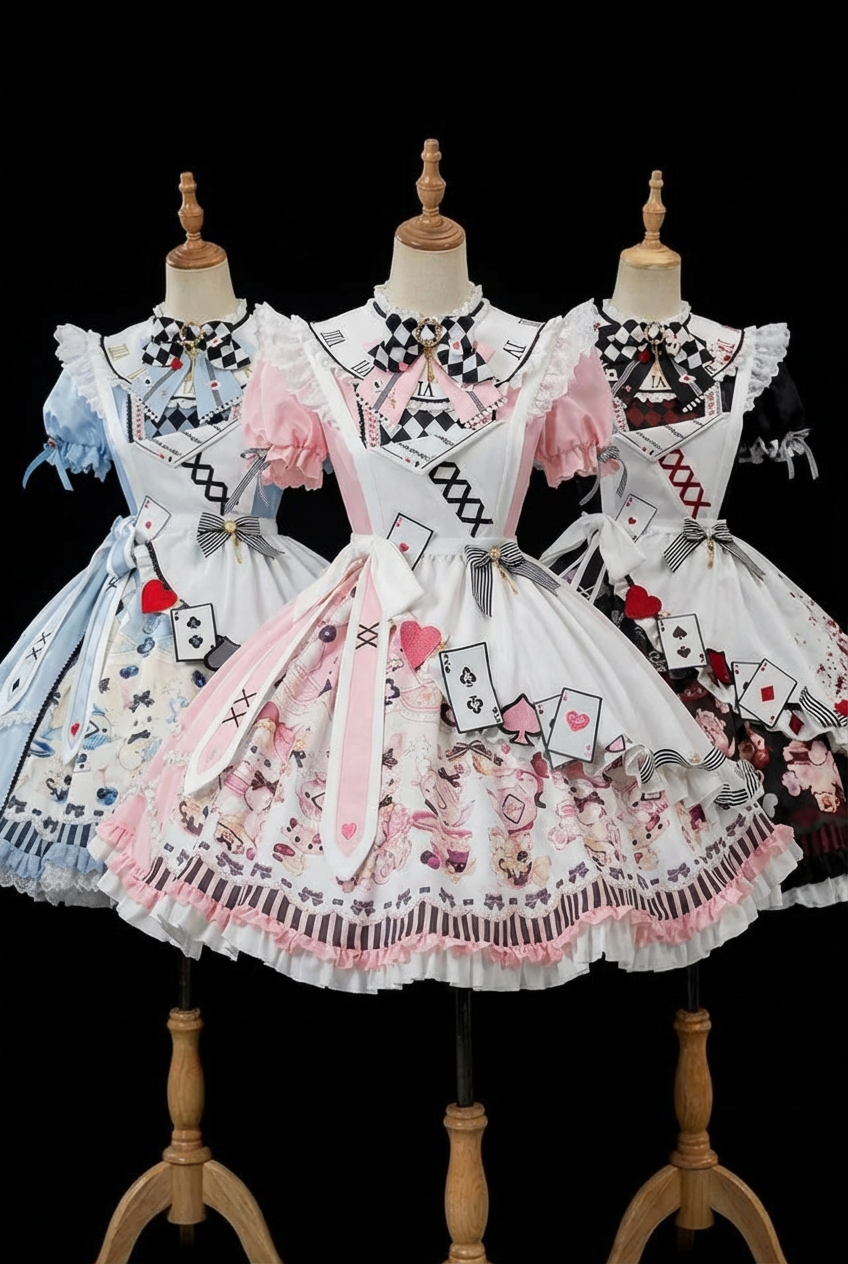 【数量限定】アリスティーパーティーアシメエプロンドレス＋うさ耳ハットドレスフルセット