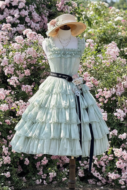 [Pre-order Deadline: July 31] Romantic Sweet Lolita Square-Neck Tiered JKS Ribbon Dress
