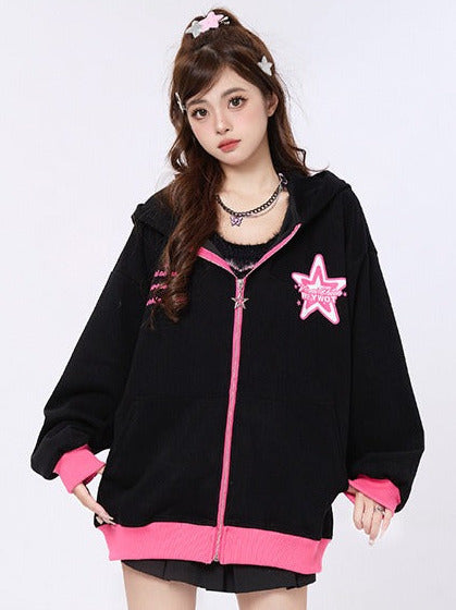 Star Ribbon Design Loose Hoodie