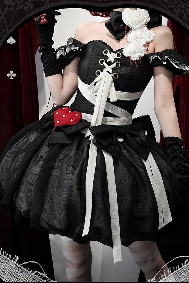 【9月3日予約締切】Gothic Fantasy Ribbon Choker with Playing Card and Bead Motif