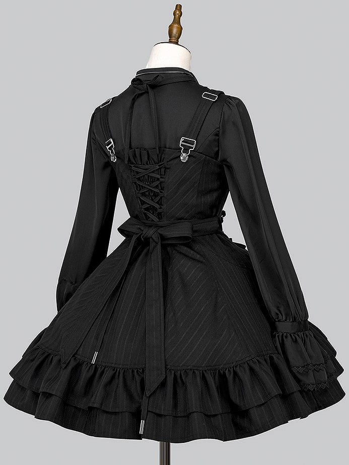 【12月26日予約締切】ゴシックロリータダークカラーストライプリボンサスドレス