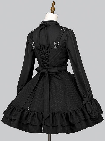 【12月26日予約締切】ゴシックロリータダークカラーストライプリボンサスドレス