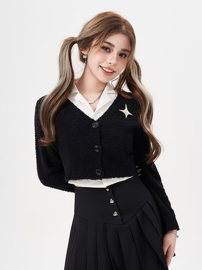 Metal Star Black Short Knit Cardigan