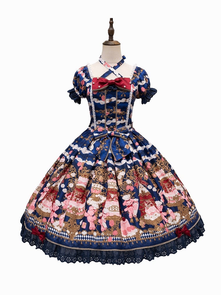 【4月26日予約締切】レトロロマンスイートロリータリボンケーキプリントホルターネックドレス