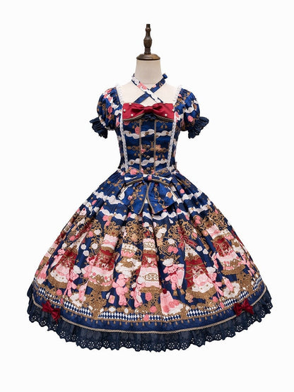 【4月26日予約締切】レトロロマンスイートロリータリボンケーキプリントホルターネックドレス