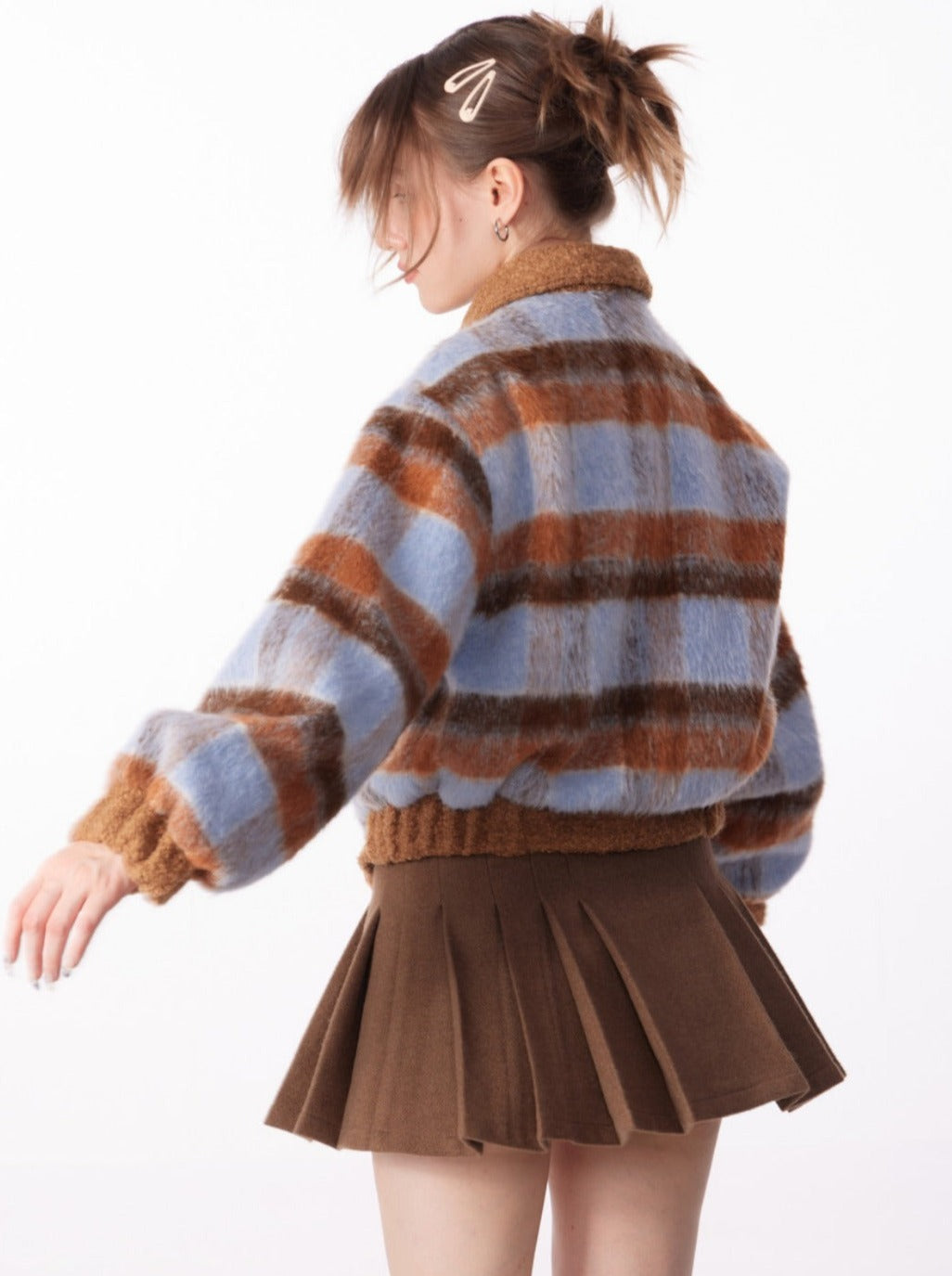 Check Blue Brown Short Jacket