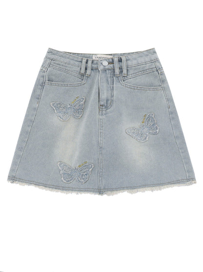 American Retro Two Piece Denim Skirt Butterfly Leg Warmer Skirt