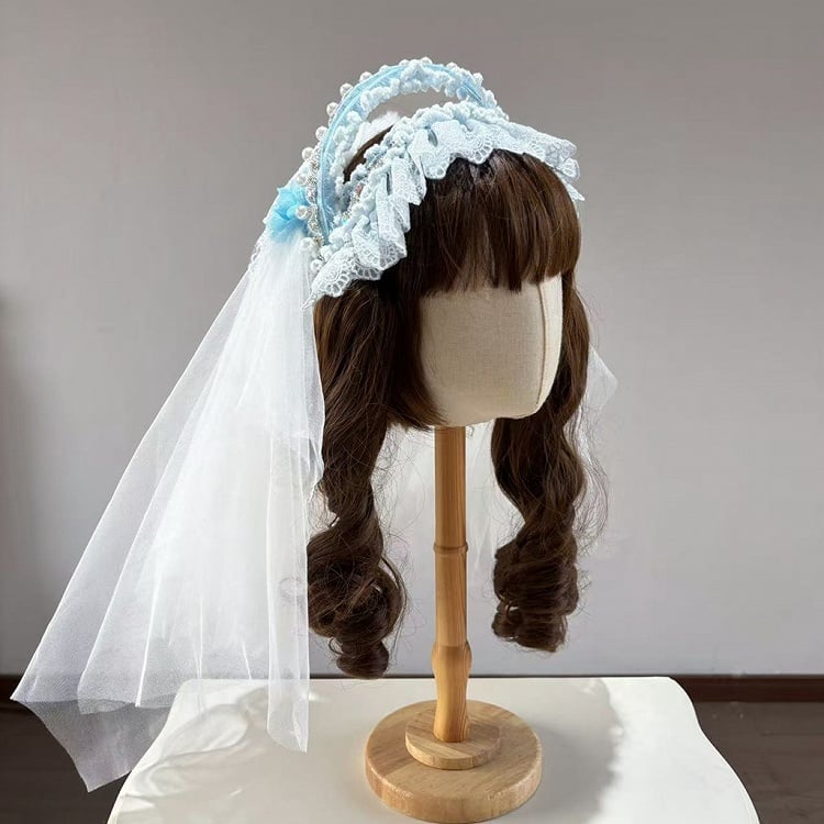 Snow Rabbit Ball Series: Bonnet with rabbit ears + crown veil + accessories