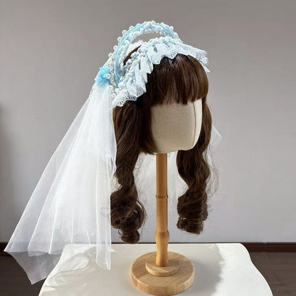 Snow Rabbit Ball Series: Bonnet with rabbit ears + crown veil + accessories