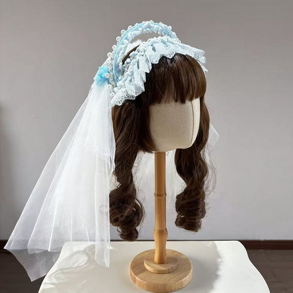 Snow Rabbit Ball Series: Bonnet with rabbit ears + crown veil + accessories