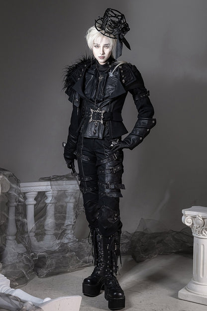 【6月8日予約締切】ファントムナイトブラックアシンメトリーフェザーケープ＋ダークゴシックプリンスコルセットジャケット