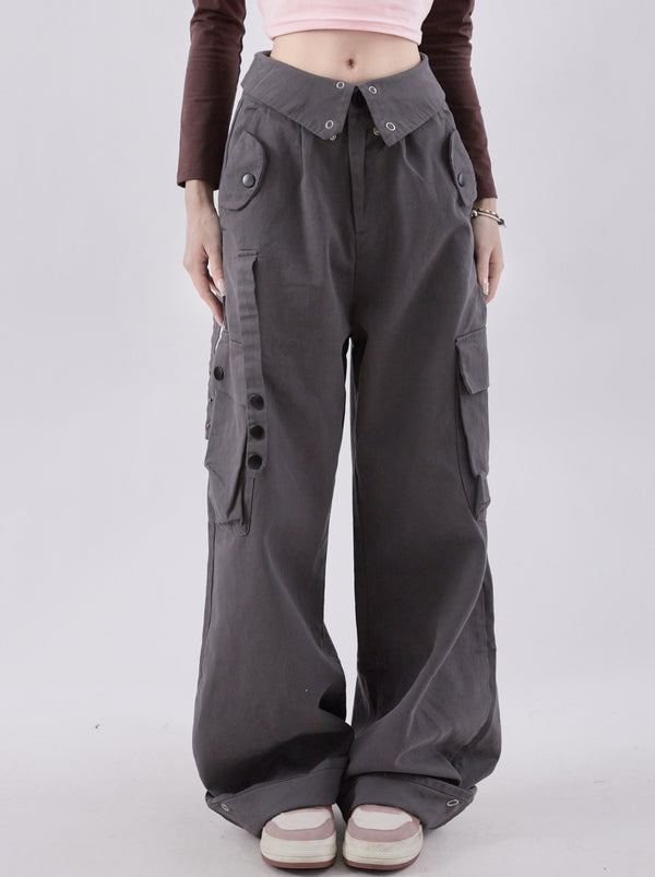 フランジカラーウエストマルチポケットストレートパンツ