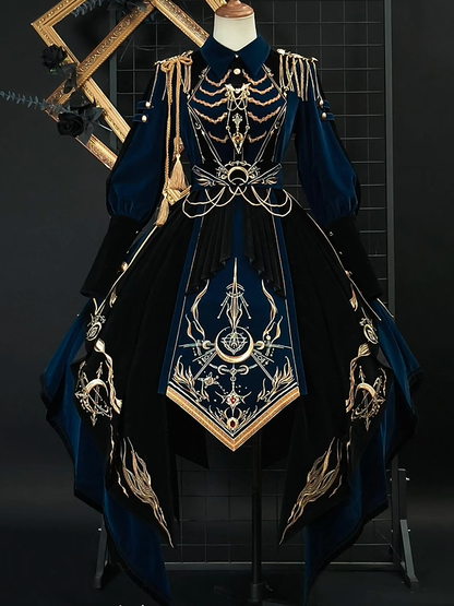 [Deadline for pre-order on November 16th] Holy army blue black embroidered military cape dress complete set + dress set