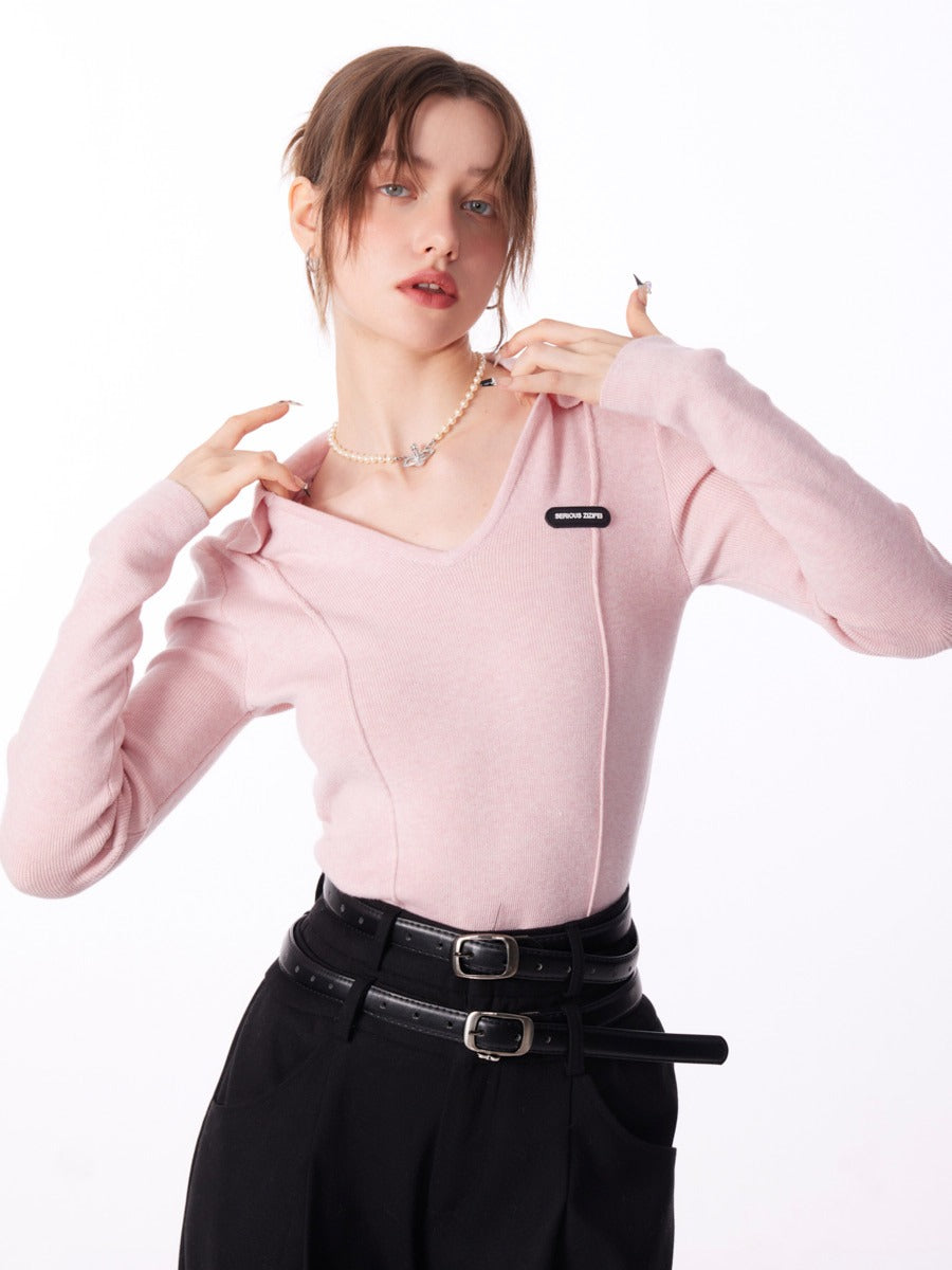 Polo V-neck slim-fit top