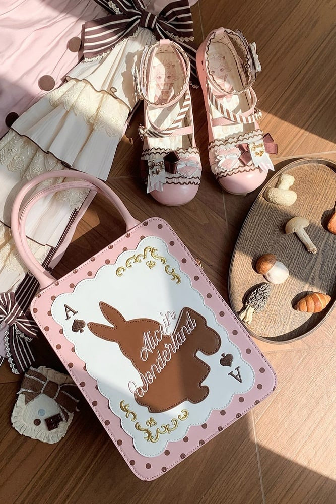 [Clôture des réservations le 16 juillet] Sac carré Alice fantaisie lapin cartes à pois avec bandoulière