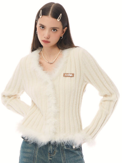 American Retro Fur Knit Cardigan