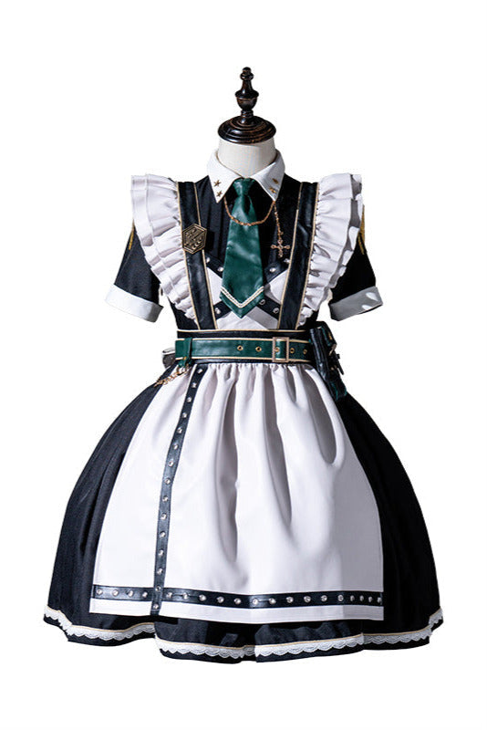 Schwarz-grünes Militär-Maid-Lolita-Kleid Komplettset