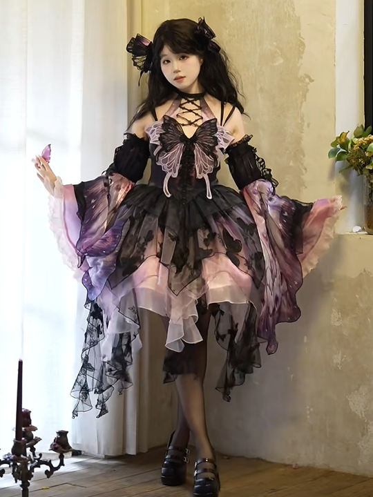 【12月16日予約締切】withered leaf butterfly1.0ゴシックホルターネックバタフライアシメチュールドレス