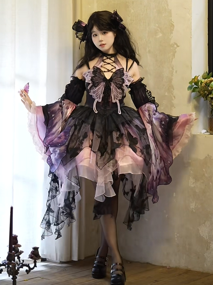 【12月16日予約締切】withered leaf butterfly1.0ゴシックホルターネックバタフライアシメチュールドレス