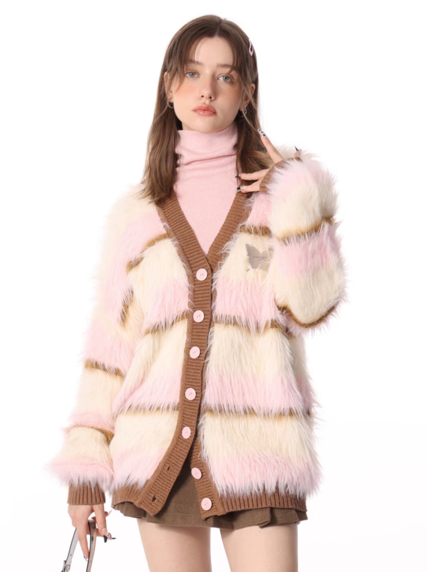 Butterfly Striped Fur Knit Cardigan