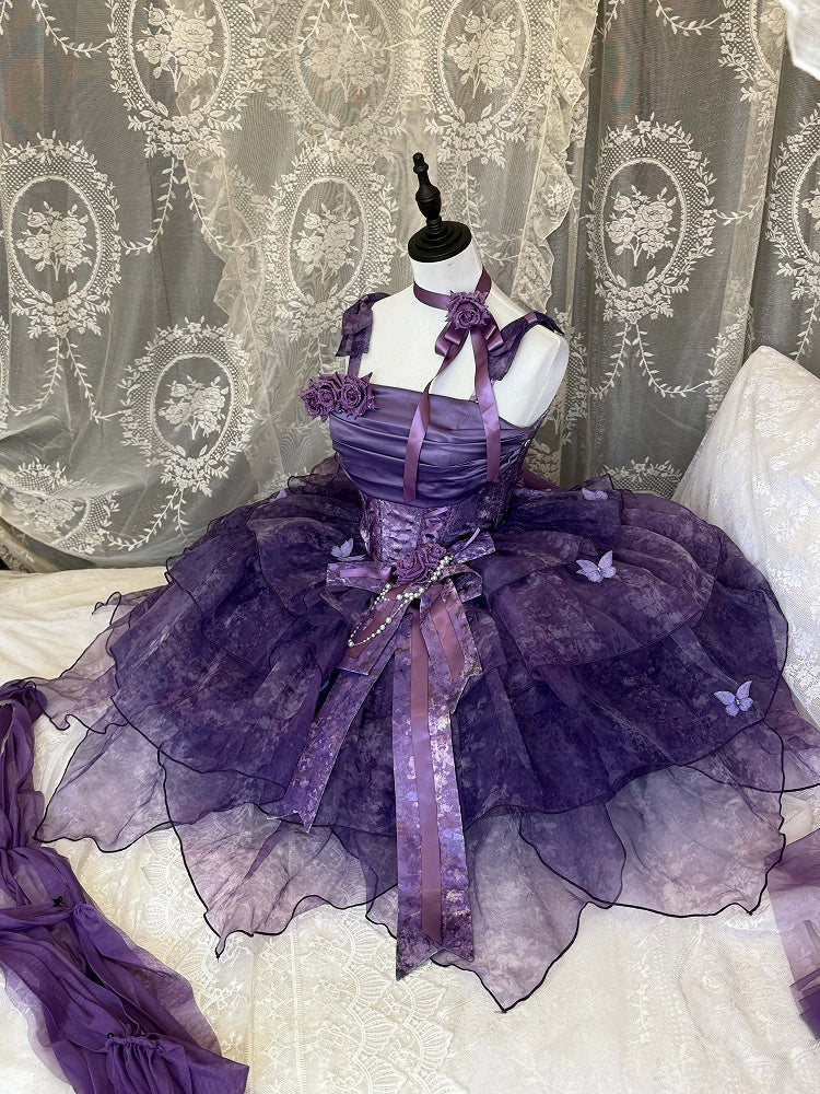 [Pre-order Deadline: May 23] Wisteria Purple Ribbon Tulle Tiered Fairy Corset JKS Dress