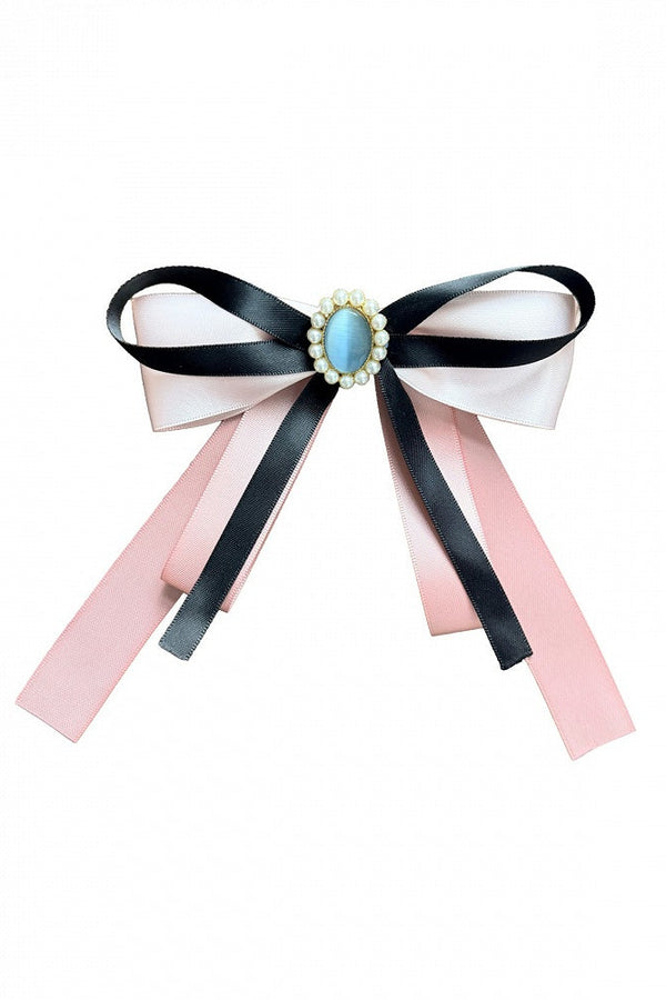 【10月10日予約締切】Black Pink Romantic Rose Castle Classic Lolita Series Accessories(Rose Ribbon Lace Hat + Ribbon Hair Clip)
