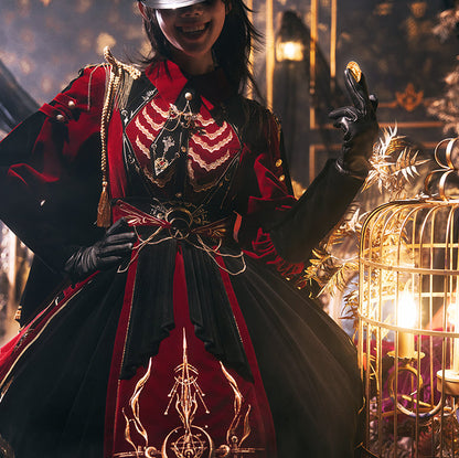 [Pre-order Deadline: November 16] Holy Army Red Black Embroidery Military Uniform Cape Dress Complete Set + Dress Set