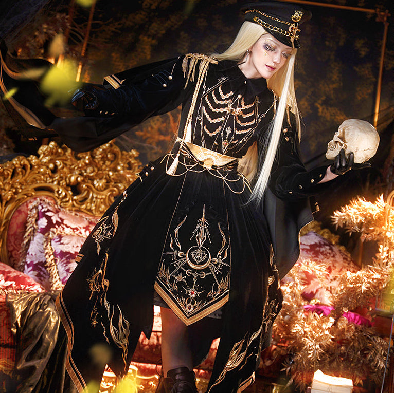[Deadline for reservations: November 16] Holy army black gold embroidered military cape dress complete set + dress set