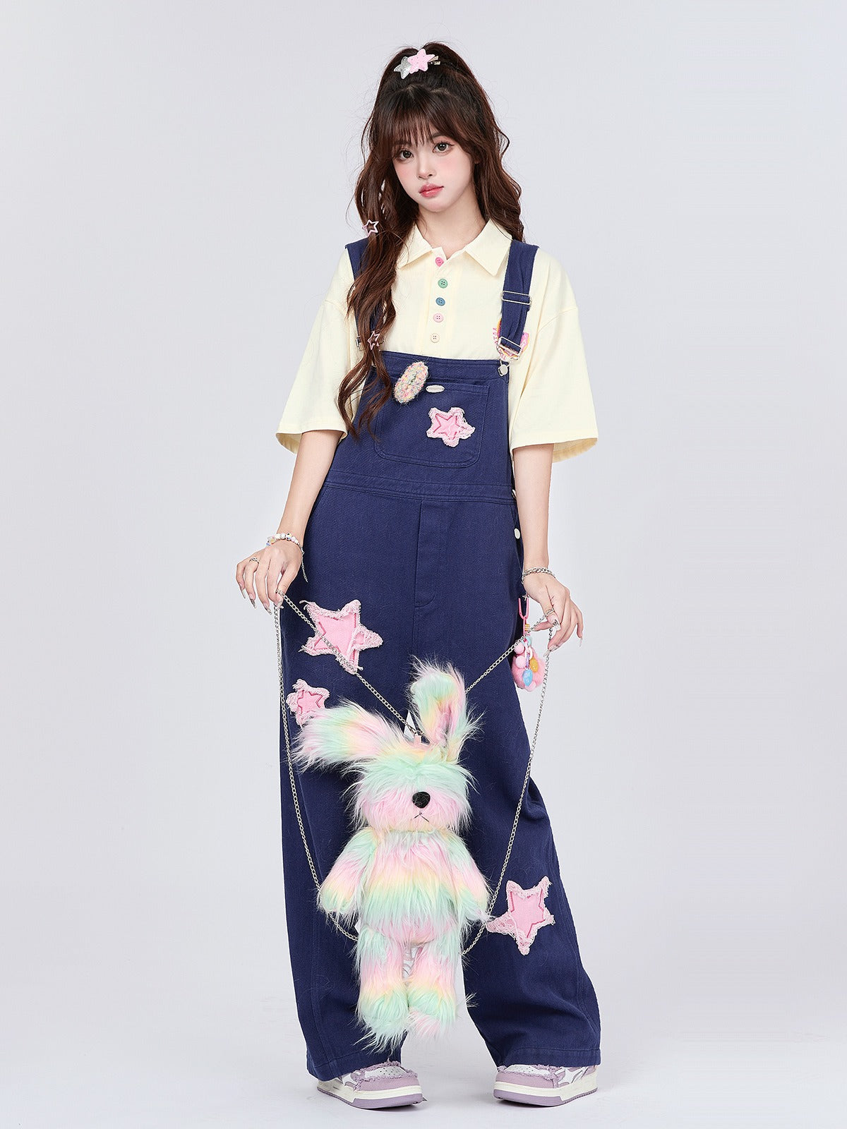 Retro Star Patch Denim-Overall