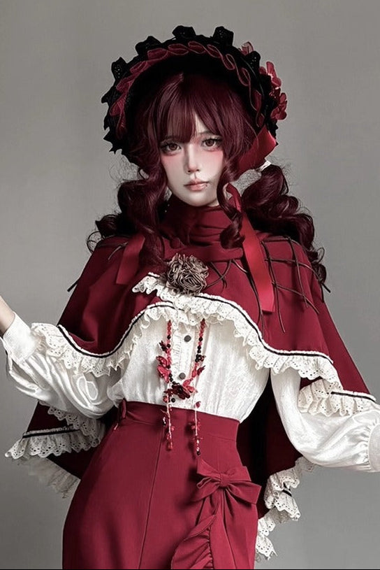 【12月23日予約締切】トワイライトレインロマンティックローズハイネックカラー付きフリルケープ