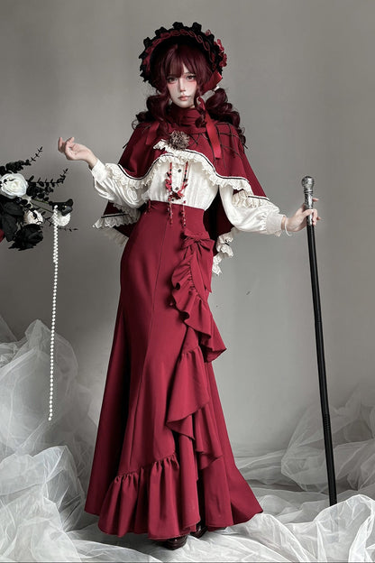 【12月23日予約締切】トワイライトレインロマンティックローズハイネックカラー付きフリルケープ