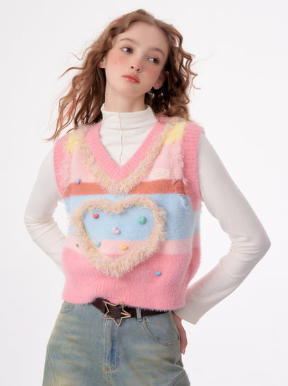 American Retro Pink Tender Love Sweater Fringe Knit Best