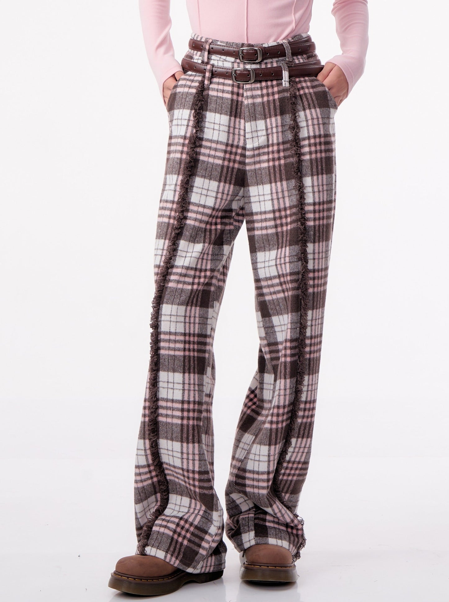 Wide Check Sweet Casual Pants