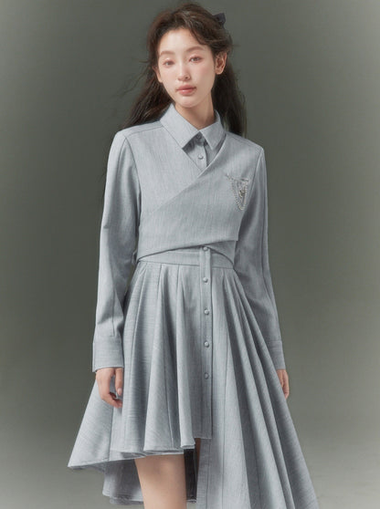 Asymmetrical Pleats College French Dress