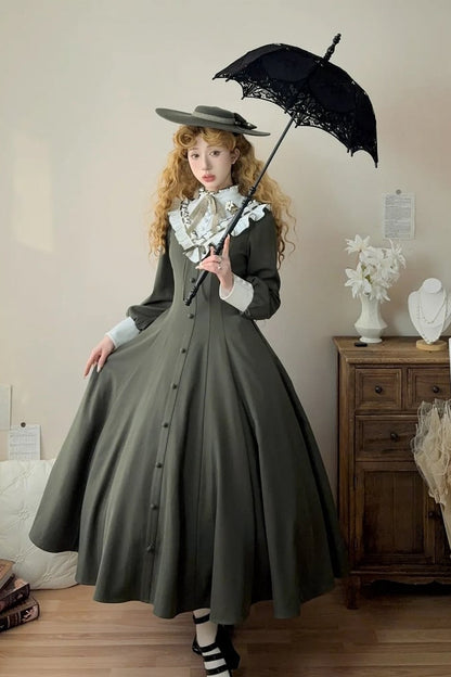 【Reservation deadline February 23】Classic Elegant Series Frill Stand Collar Flare Long Dress